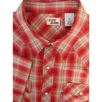 LEVIS JEANS Shirt Mens 17 L Red - Check SHORT SLEEVE POPPERS