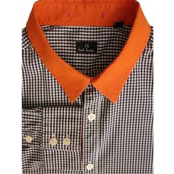 PAUL SMITH Shirt Mens 15.5 M B&W Check – Orange Collar LIGHTWEIGHT STRETCHY