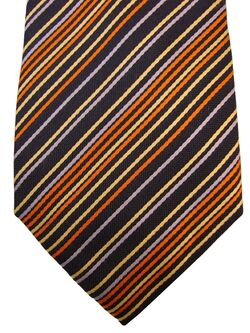 TM LEWIN Tie Dark Blue - Orange Blue & Yellow Stripes