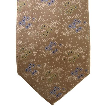 CHARLES TYRWHITT Mens Tie Light Brown – Blue & Green Flowers NEW