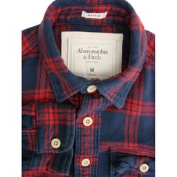 ABERCROMBIE & FITCH Shirt Mens 16 M Red & Blue Check THICK MATERIAL MUSCLE