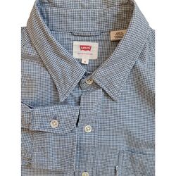 LEVIS Shirt Mens 15.5 S Light Blue Squares
