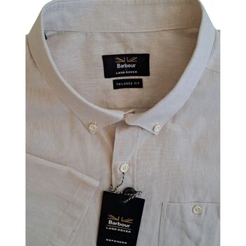 BARBOUR LAND ROVER Shirt Mens 18 XL Cream LINEN COTTON SHORT SLEEVE TAILORED FIT