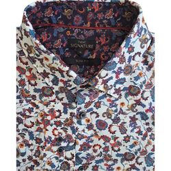 NEXT SIGNATURE Shirt Mens 17.5 XL Multicoloured Flowers SLIM FIT NEW