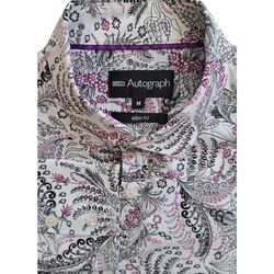 MARKS & SPENCER M&S Mens 15.5 M Purple White & Black Design SLIM FIT NEW