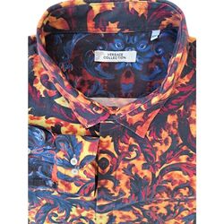 VERSACE COLLECTION Shirt Mens XXL 17.5 Orange Inferno STRETCHY