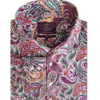 HAWES & CURTIS Shirt Mens 18 XXL Multicoloured Paisley SLIM FIT NEW