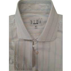 DUNHILL Shirt Mens 15 S White - Blue Stripes