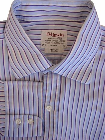 TM LEWIN 100 Shirt Mens 15.5 M Blue – Purple & White Stripes SLIM FIT