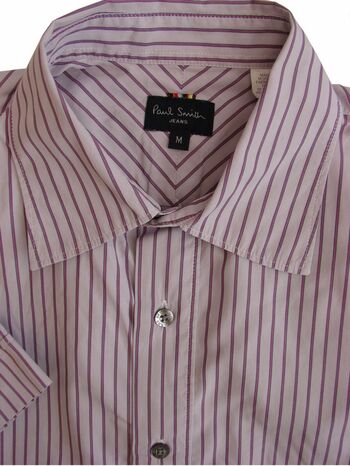 PAUL SMITH Shirt Mens 15.5 M Lilac – Fuchsia Stripes SHORT SLEEVE