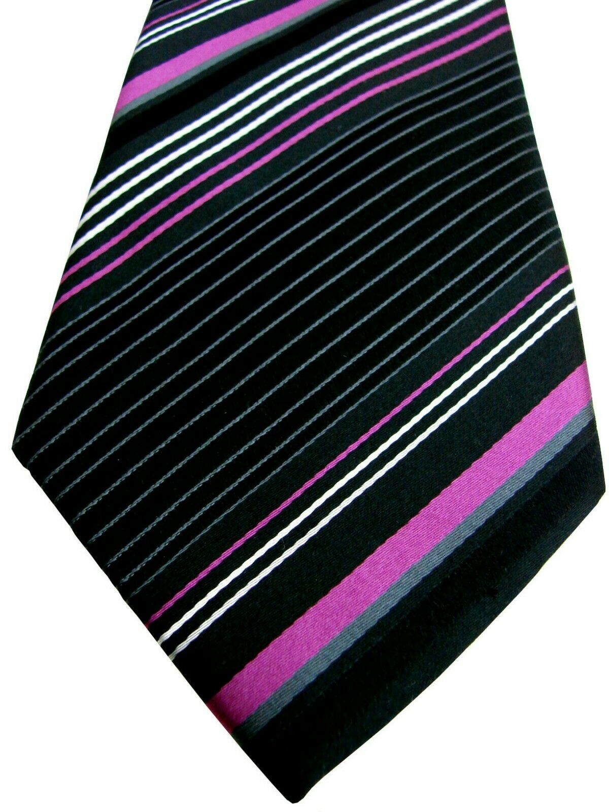 MARKS & SPENCER M&S AUTOGRAPH Tie Black - White & Pink Stripes - Brandinity