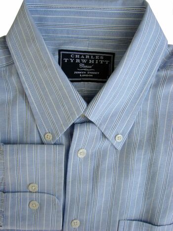CHARLES TYRWHITT CASUAL Shirt Mens 17 L Light Blue - Stripes - Brandinity