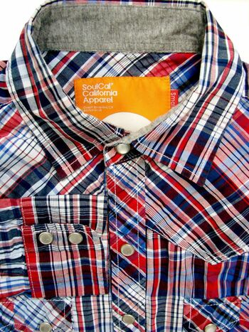 SOULCAL Shirt Mens 15 S Red White & Blue Check POPPERS - Brandinity