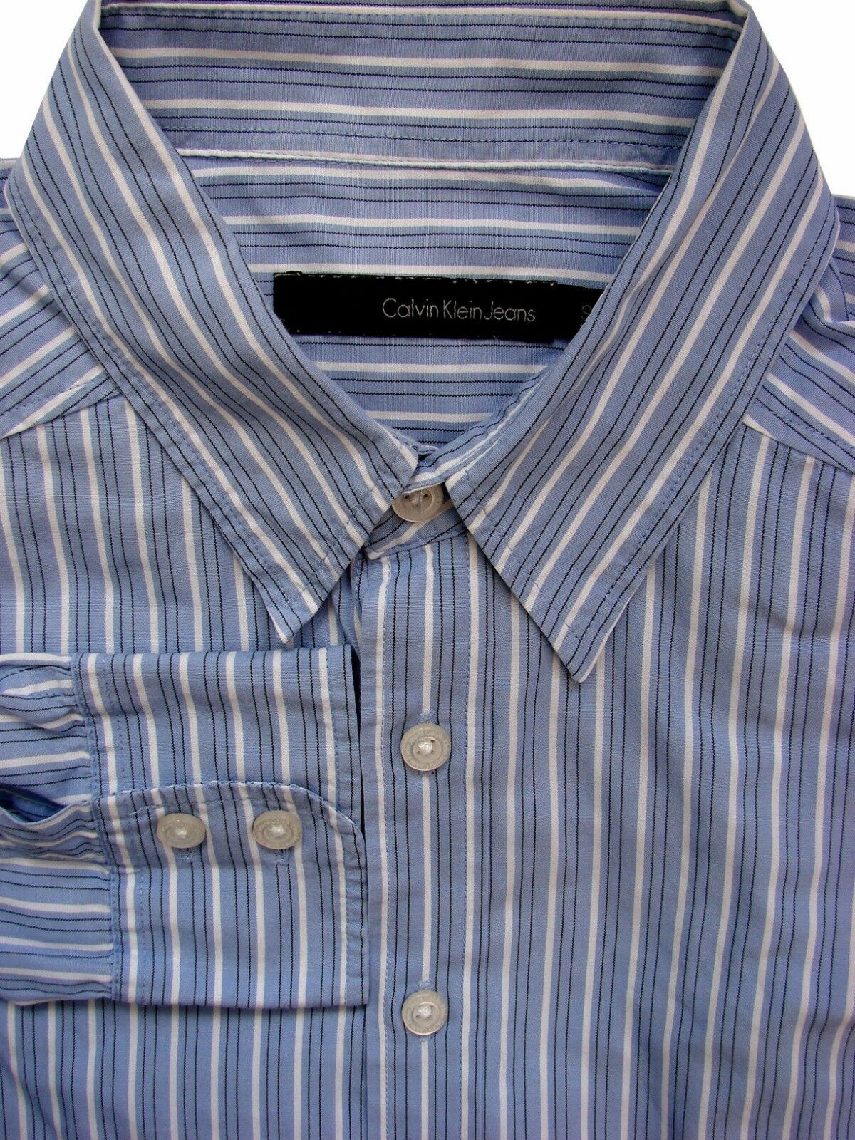 CALVIN KLEIN Shirt Mens 15 S Blue – Black & White Stripes - Brandinity