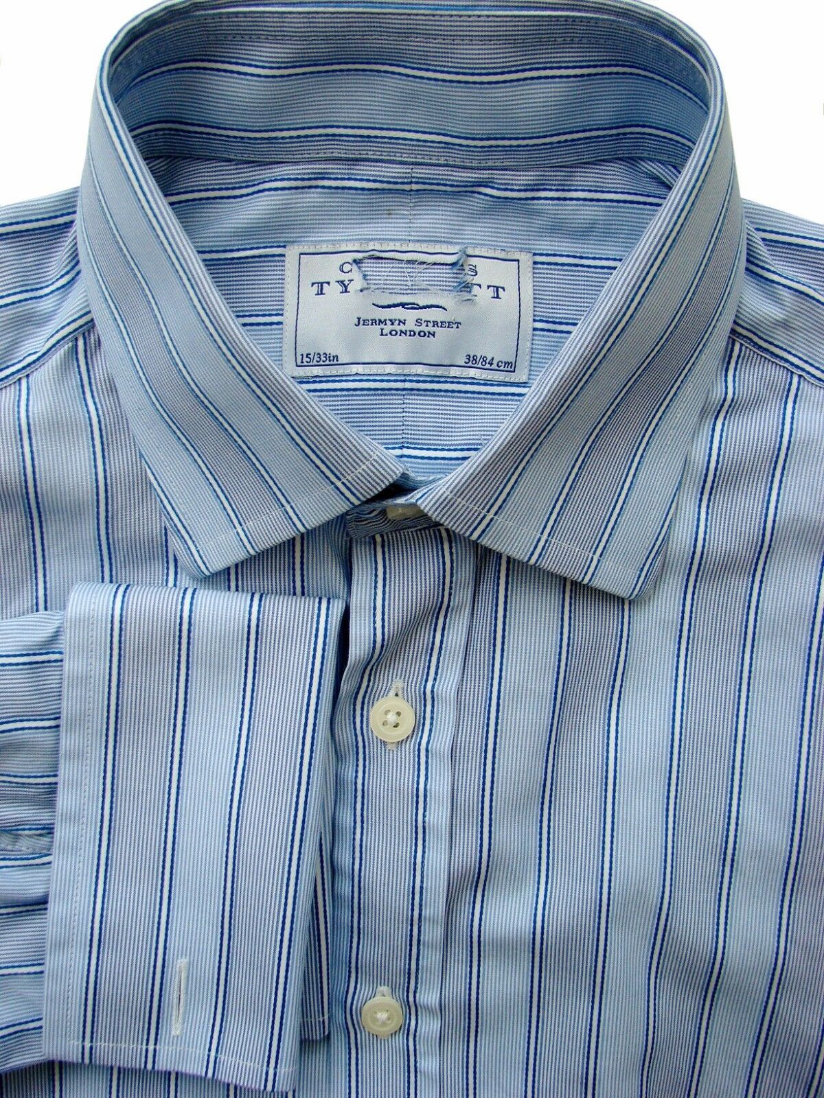 CHARLES TYRWHITT Shirt Mens 15 S Blue – Blue & White Stripes - Brandinity