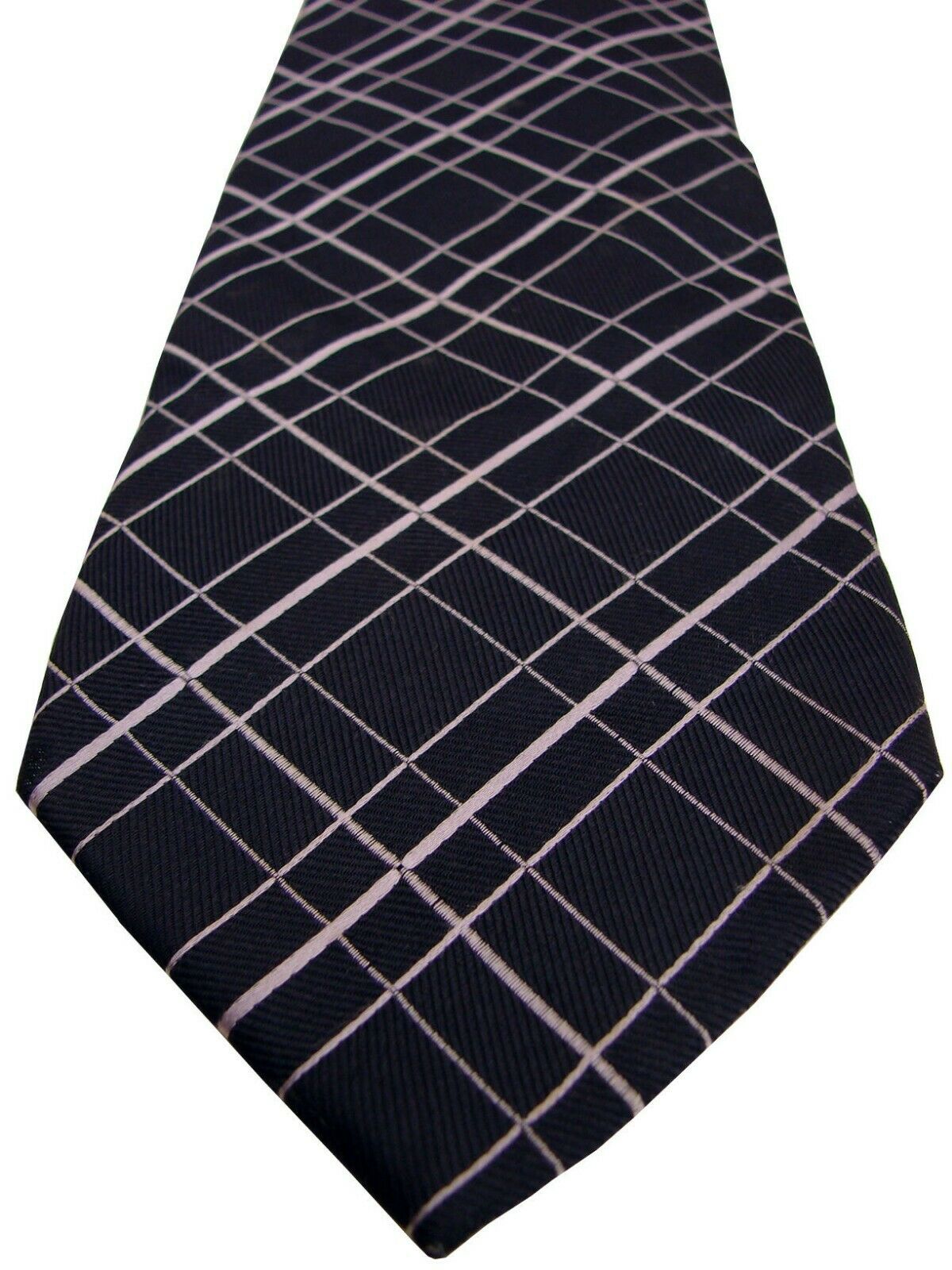 TM LEWIN Mens Tie Dark Blue Grey Check - Brandinity