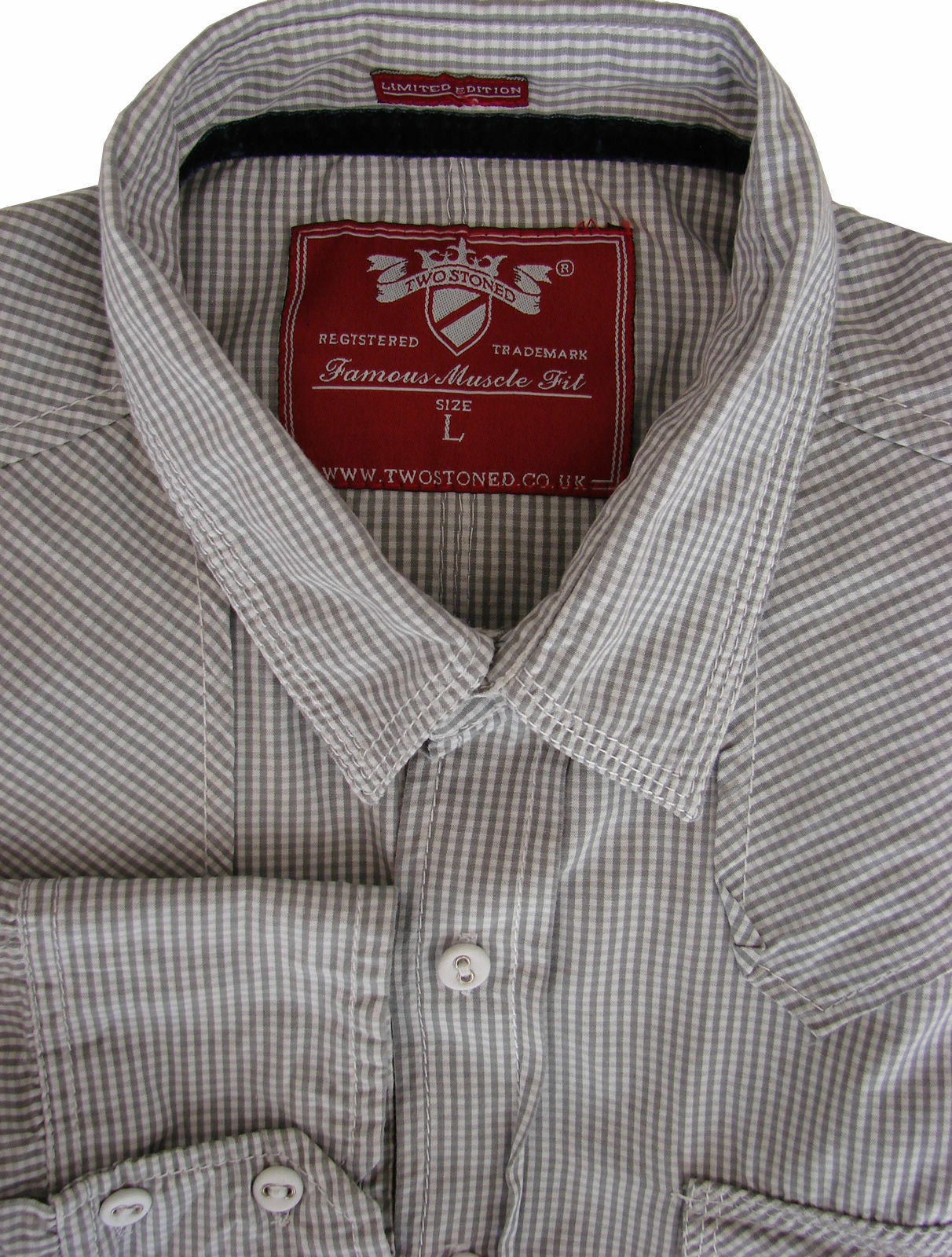 TWO STONED Shirt Mens 16 L Grey & White Check MUSCLE FIT - Brandinity