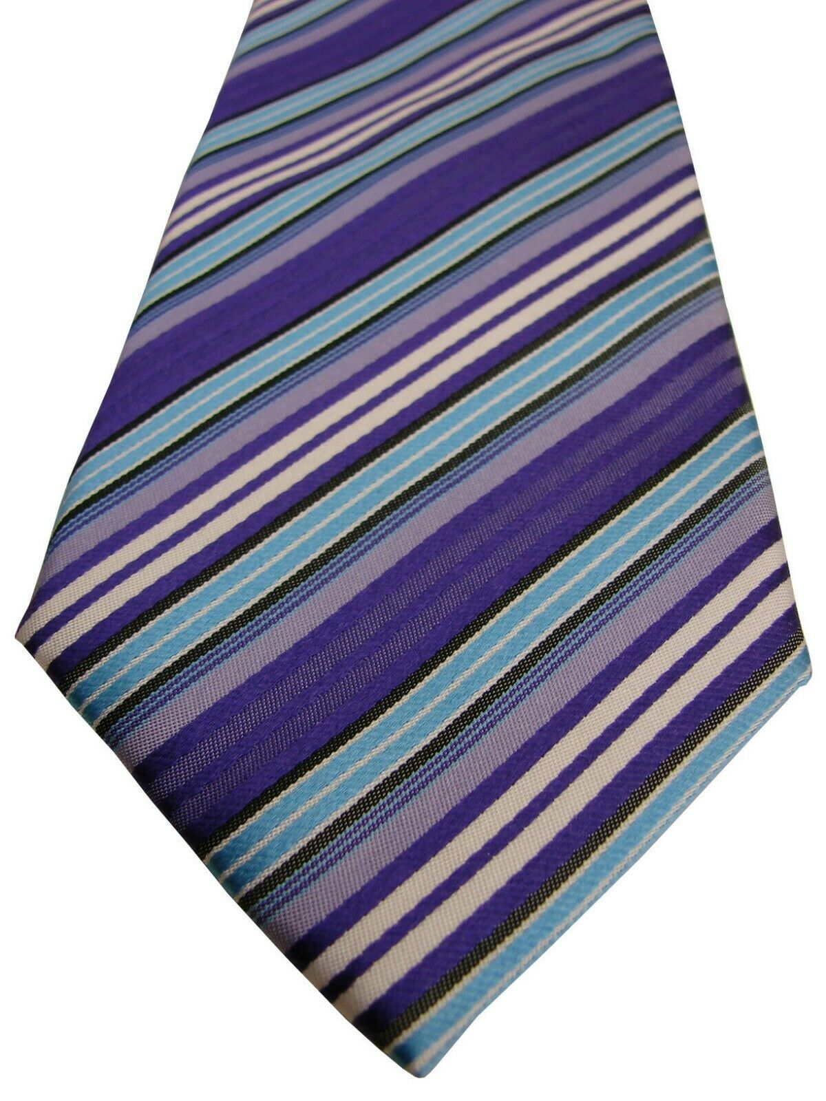 TM LEWIN Mens Tie Purple Blue White Stripes - Brandinity