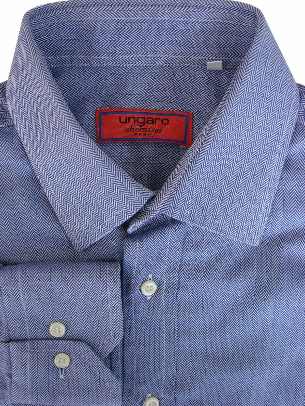 UNGARO Shirt Mens 15 S Blue - HERRINGBONE Stripes - Brandinity