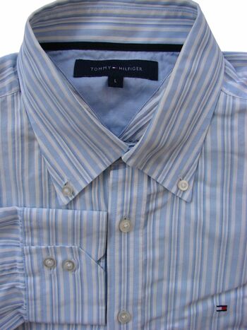 TOMMY HILFIGER Shirt Mens 16.5 L Blue & White Stripes - Brandinity