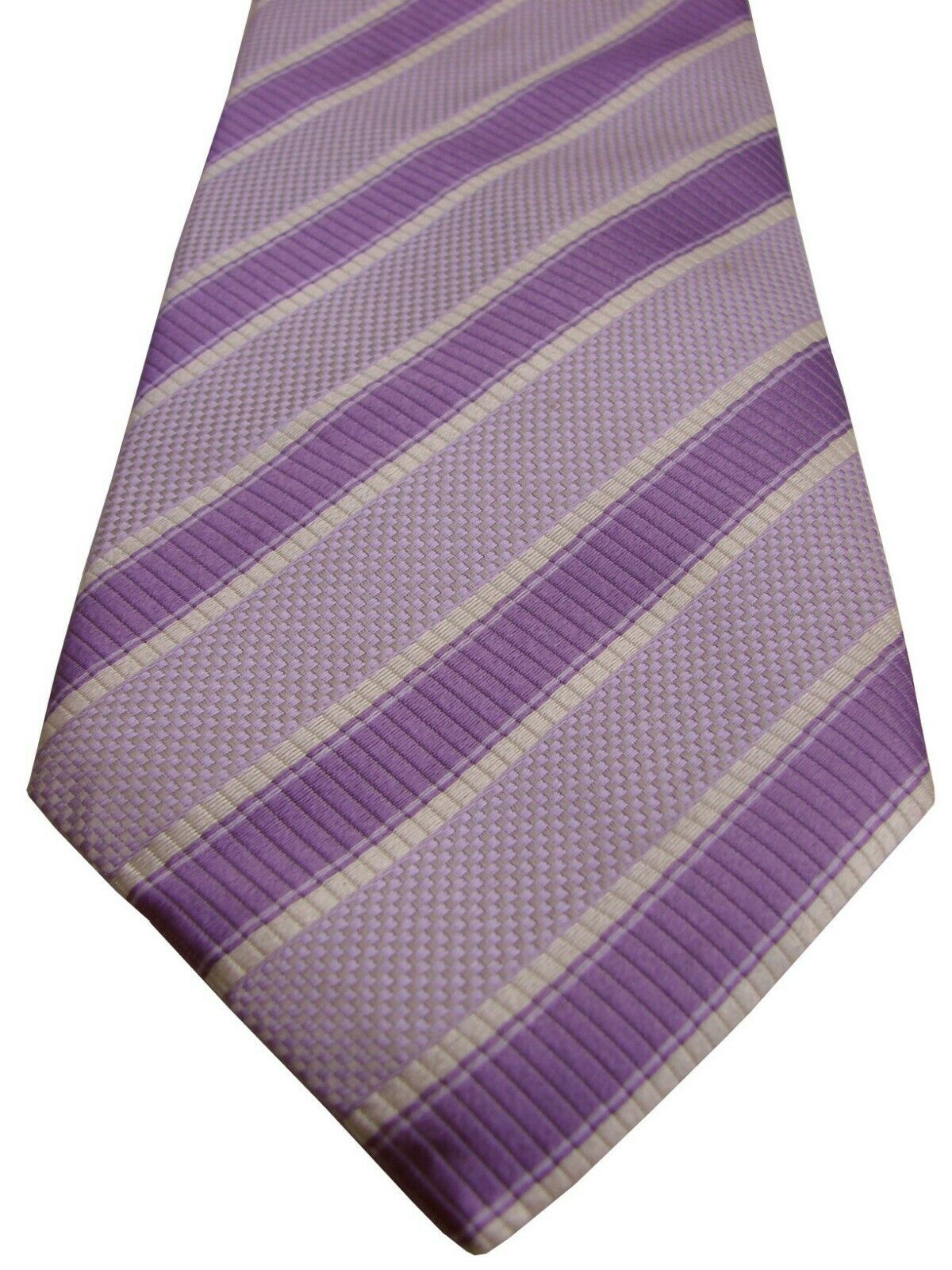 TED BAKER ENDURANCE Mens Tie Purple Lilac & White Stripes - Brandinity