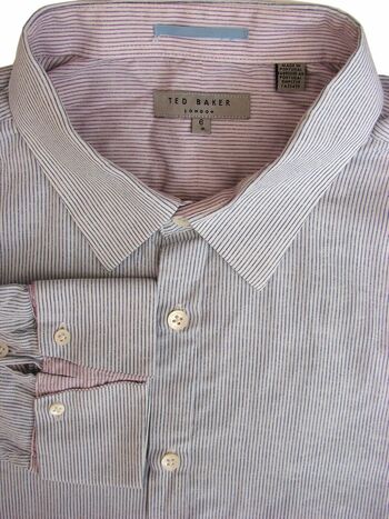 TED BAKER Shirt Mens 17 L White - Narrow Blue Stripes - Brandinity