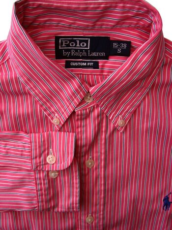 RALPH LAUREN POLO Shirt Mens 15 S Pink - Black & White Stripes CUSTOM ...