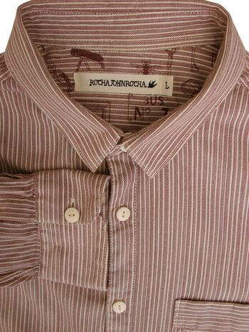 ROCHA JOHN ROCHA Shirt Mens 17 L Brown & White Stripes - Brandinity